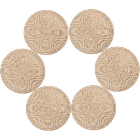 Placemats, Set of 6 Placemats, PP, Braided, Washable, Heat Resistant, Non-Slip, Round Placemat 35 x 35 cm (Round, Ivory) (1/4)