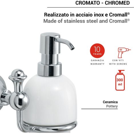 Sapho Gedi Nevis - Distributeur de savon avec support, céramique/chrome NV8013