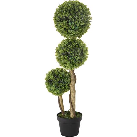 Buisson artificiel 3 sphères buis avec pot renforcé, hauteur 90 cm