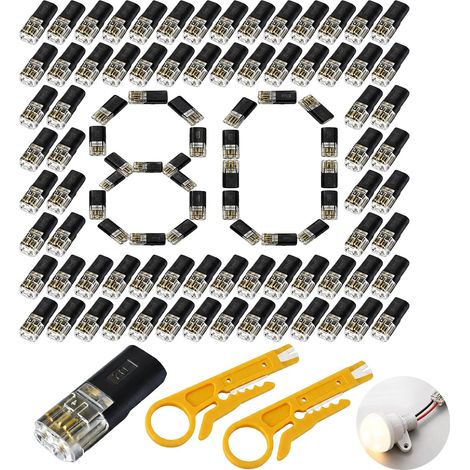 Connecteurs LED 2 broches, bornes électriques à clapet, lot de 80 (1/5)
