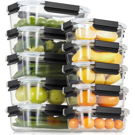 Lot de 5 boîtes à déjeuner en verre avec couvercle, passent au lave-vaisselle, au micro-ondes et au congélateur, anti-fuite, modernes (5 x 1050 ml + 5 x 370 ml) (1/5)