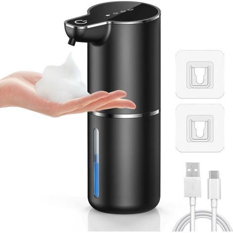 1 Distributeur de savon automatique, capteur infrarouge, 4 niveaux de débit, réservoir 350 ml, installation murale ou sur plan de travail, IPX5 (1/5)