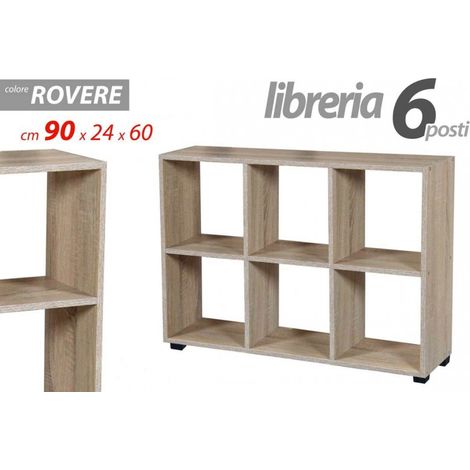 Libreria rettangolare divisorio sei cubi posti rovere 90x24x60