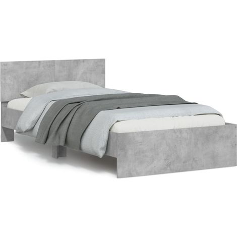 Bettgestell mit Kopfteil und LED-Leuchten Betongrau 100x200 cm (1/5)