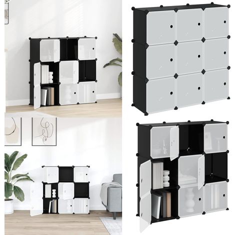 Cubes de rangement 9 pcs avec portes noir PP - Cube De Rangement - Étagère Murale - Meuble Rangement - Rangement Intérieur - Organisateur Tiroir - Home & Living
