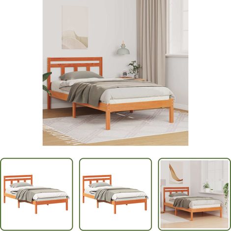 vidaXL Plattformbett -  Bettrahmen Braun 90 x 190 cm Massives Kiefernholz (1/5)