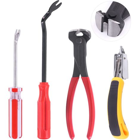 Lot de 4 extracteurs de clous et agrafes - Pince coupante de 17,8 cm - Extracteur d'agrafes - Outil de retrait de fixation - Pour meubles, sol, mur, cadre photo de voiture (1/5)