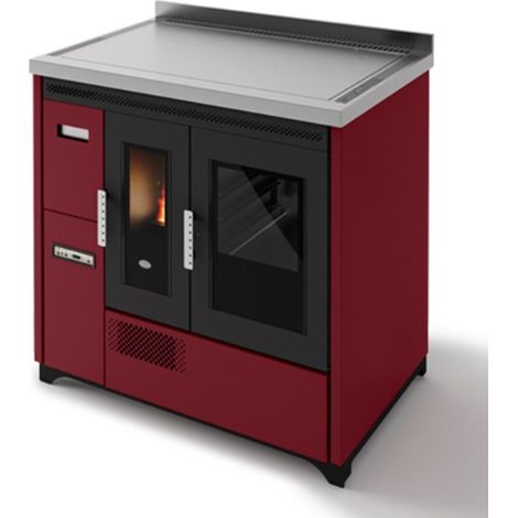 Eva Calòr Cocina Ventilada De Pellet Con Encimera De Acero ENRICA 901669500 Acabado Rojo