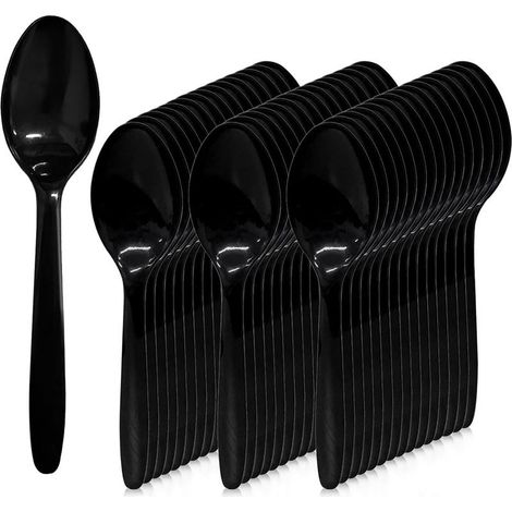 Cucchiaio da zuppa in plastica SHINING HOUSE, 400 pezzi (14,5  3 cm) Cucchiaio da zuppa, piccolo cucchiaio da dessert, cucchiaio da zuppa nero, cucchiaio riutilizzabile, mini cucchiaio da zuppa per de (1/5)