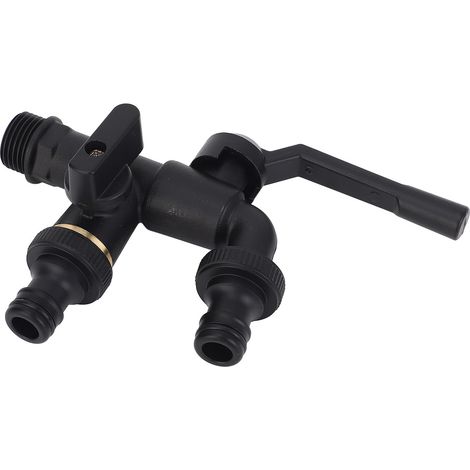 Ensemble de robinetterie double extérieure, entrée 3/4 po (25 mm), 2 sorties, fixation murale, laiton résistant au gel, noir. (1/5)