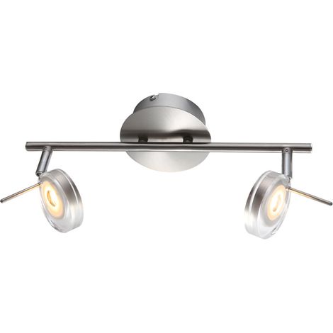 Deckenlampe Deckenleuchte Spotlampe Spotleuchte Wohnzimmerlampe, Spots beweglich 2 Flammig, Nickel matt klar, LED 5W 375Lm warmweiß, LxBxH 35,5x8x18,5cm