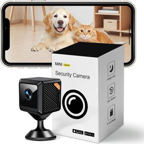 Mini Caméra de Surveillance 4K Ultra HD, Grand Angle 140°, Carte Mémoire SD 256 Go et Stockage Cloud, Détection de Mouvement, Vision Nocturne Infrarouge, Caméra pour Maison Bureau Bébé Animal (1/5)