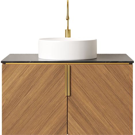 Mobile bagno sospeso 76 cm con lavabo in ceramica bianco e piano in pietra nera (1/5)