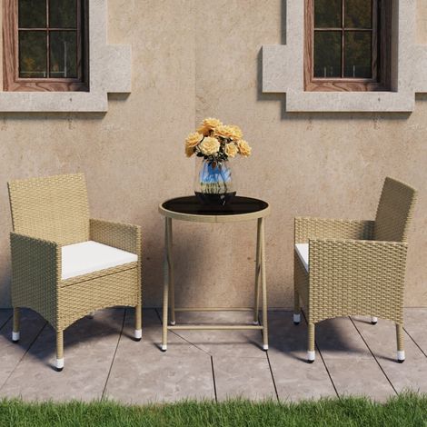Ensemble Table et Chaises de jardin 3 pcs Ensemble de bistro Résine tressée et verre trempé Beige 38795 (1/5)