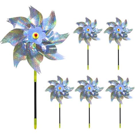 Ensemble de 6 Moulins à Vent Réfléchissants Anti-Oiseaux – Épouvantail Rotatif Holographique pour Jardin, Potager et Balcon (1/5)