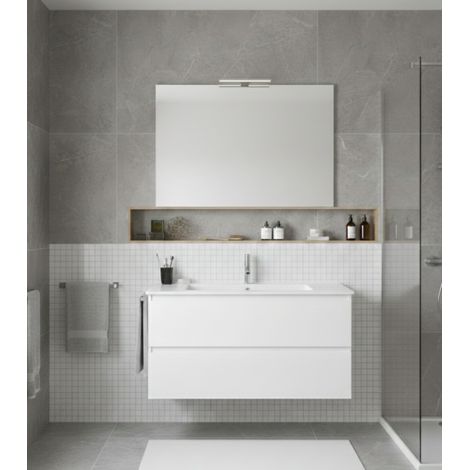 Mobile Bagno LOKI Già Montato 2 cassetti con piedini, lavabo e specchio Bianco lucido 50x40 cm (1/2)