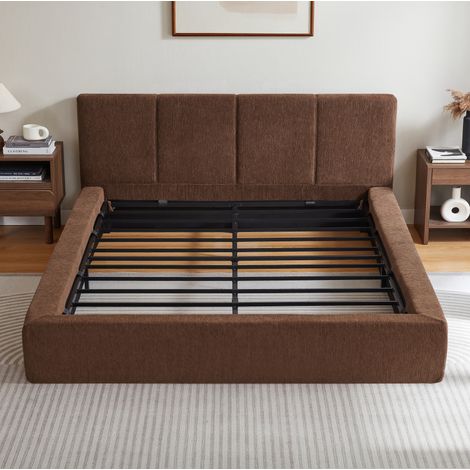 Estructura de cama 160x200 cm con cabecero tapizado marrón y estructura de acero reforzada (1/5)