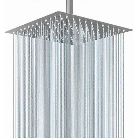 Pommeau de douche carré haute pression en acier inoxydable, effet pluie, 25 cm de large (1/5)