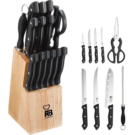 Couteaux de cuisine set complet de 15 pièces avec support en bois pour couper tous types d'ingrédients en acier inoxydable (1/5)