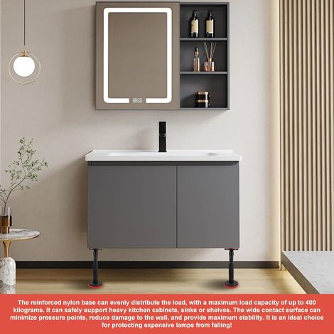 Lot de 2 barres de support télescopiques réglables de 18 à 45 cm - Supporte jusqu'à 400 kg - Supports télescopiques pour armoire, canapé, armoires murales, armoires de salle de bain - Noir (1/2)