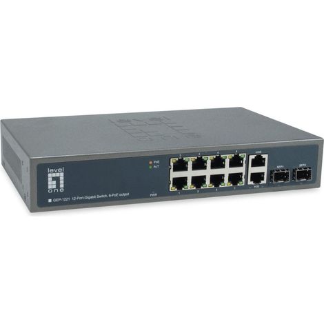 LevelOne GEP-1221 Netzwerk-Switch Unmanaged Gigabit Ethernet (10/100/1000) Power over Ethernet (PoE) Schwarz