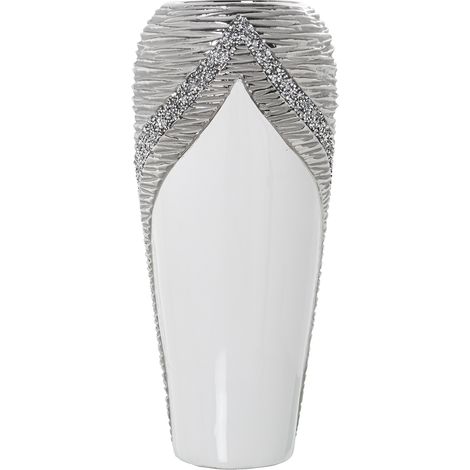 Vase en céramique blanc/champagne à paillettes °18X40 cm (1/3)
