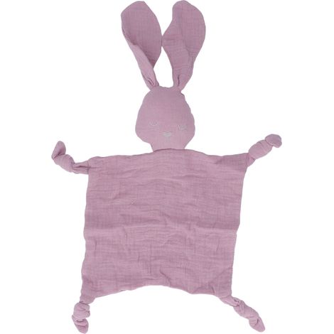 Lapin en peluche bébé doudou double couche fil haute absorption jouet apaisant doux mauve clair (1/5)