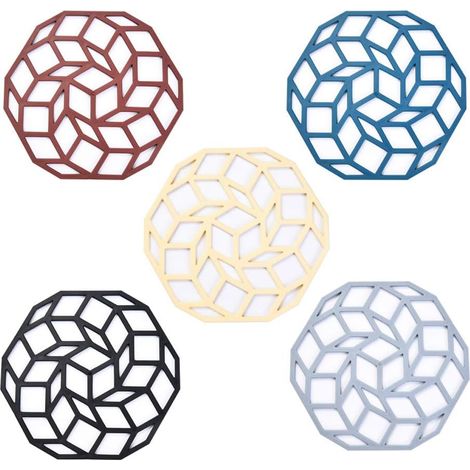 Trivet En Silicone - 5 Pièces - Résistant À La Chaleur Jusqu'à 230 °C - Antidérapant - Forme Hexagonale - Pour Table De Cuisine Et Bols (1/5)
