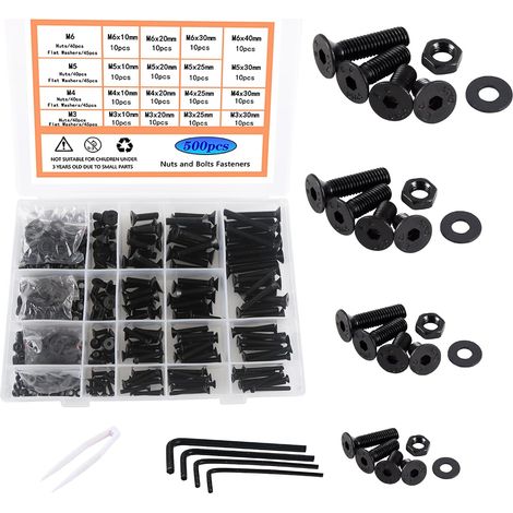 500pcs Boulon, Écrou M3 M4 M5 M6, Acier Carbone, Tête Hexagonale, Kit Fixation, Bricolage (1/5)