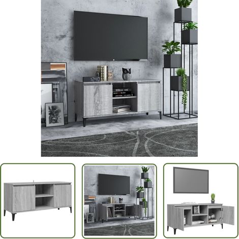 The Living Store Meuble TV avec pieds en métal Sonoma gris 103,5x35x50 cm - Meuble Tv - Meuble Téléviseur - Support Tv - Meuble Stéréo - Meuble Industriel (1/5)
