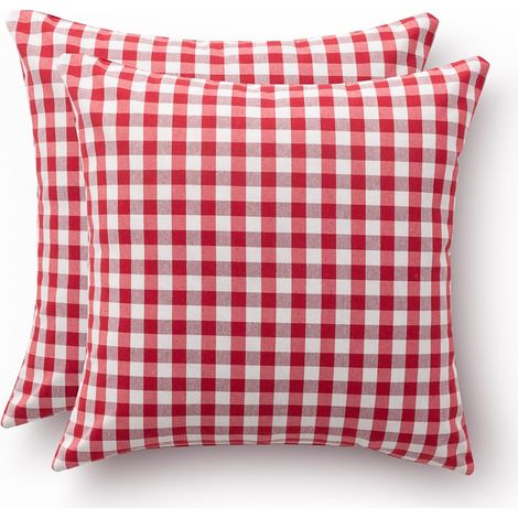 Vichy 2er-Set dekorative Sofakissenbezüge mit Reißverschluss, atmungsaktive und weiche Baumwolle, Rot, 45 x 45 cm