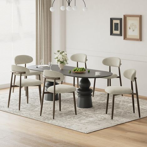 Lot de 6 chaises de Salle à Manger rembourrées, Dossier courbé Ergonomique, piétement en métal, chaises Modernes en Tissu pour Salle à Manger, Cuisine, Salon, Chambre, Couleur Camel. (1/5)