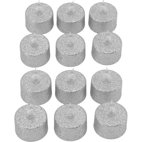 Bougie LED sans flamme à piles décorative bougie chauffe-plat électronique pour mariage de Nol 12 pièces argent (1/4)