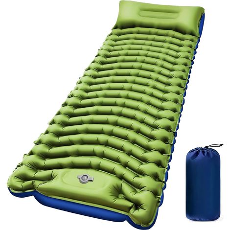 Matelas isolant de camping, matelas gonflable avec coussin et pompe à pied, imperméable, compact et léger pour les voyages, la randonnée, la plage, la voiture et le camping-car (1/5)