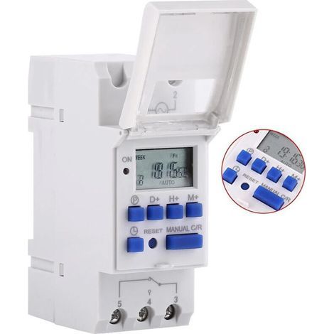 Minuterie programmable hebdomadaire 220V – Afficheur LCD – 16 ON/OFF – Rail DIN – Précision à la minute – Capacité 25A – (1/5)