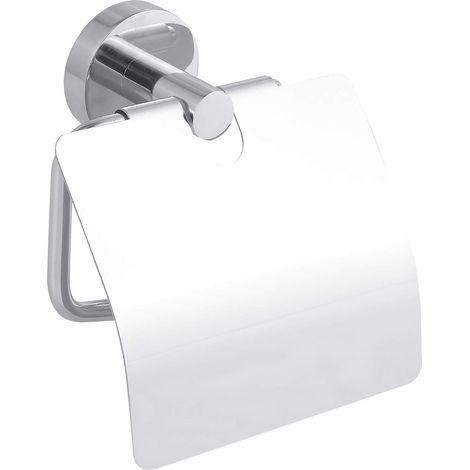 1 Porte rouleau papier toilette, Métal chromé, Adhésif sans perçage, Design arrondi, Salle de bain (1/5)