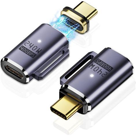 2er-Pack magnetische USB-C-Adapter, 240 W, gerader magnetischer USB-4-Anschluss, 40 Gbit/s, unterstützt 8K bei 60 Hz, Videoausgabe für Thunderboard 4/3, MacBook Pro/Air und andere (1/5)