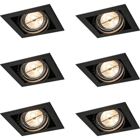 Set of 6 Recessed Spotlights Black AR111 Adjustable - Oneon