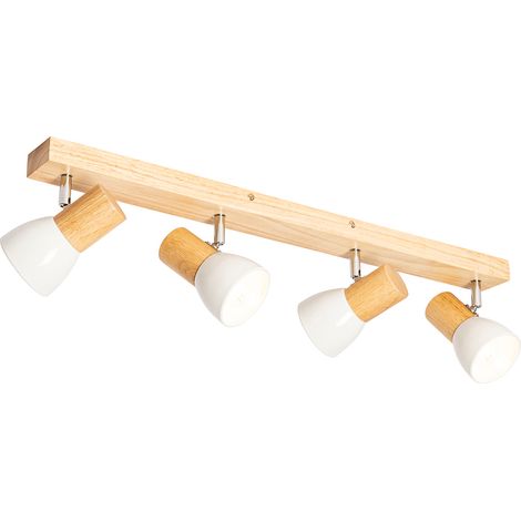 Ceiling Spotlight Wood with White Adjustable 4-Light - Thorin