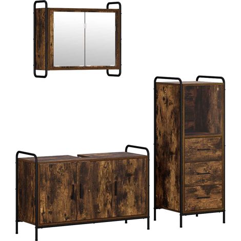 Badezimmerschrank-Set 3 stk. Räuchereiche 40 x 36 x 109,5 cm vidaXL (1/5)
