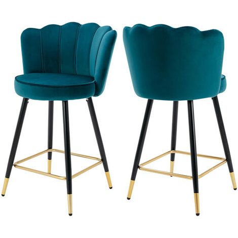 [JAMAIS UTILISÉ] Wahson Taburetes altos Juego de 2, Terciopelo Taburetes de Mostrador, Modernos Taburetes de Bar con Respaldo de pétalos, Azul Verdoso