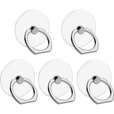 BelleRise - Lot de 5 supports téléphone portable transparents avec anneau, support doigt rotatif 360°, anneau de maintien rond (1/5)
