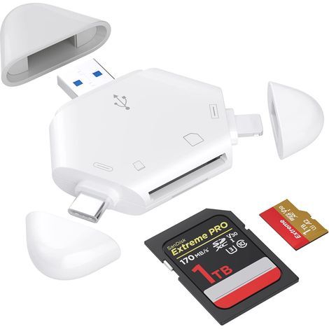 SD-Kartenleser, Speicherkartenleser mit dreieckigem Magnetverschluss für iPhone/iPad, USB-C- und USB-A-zu-Micro-SD/TF-Adapter für Kameras (1/5)