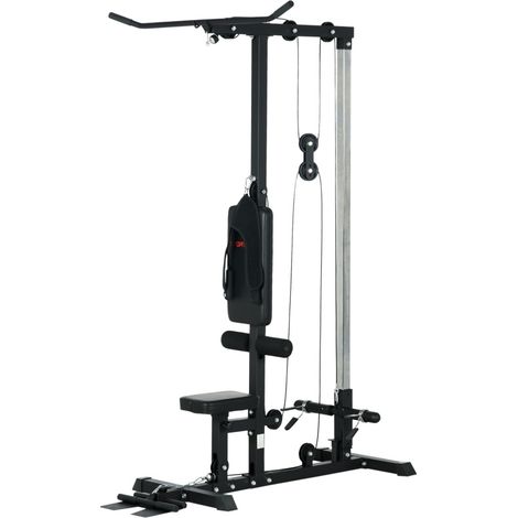 Multifunktions-Heimtrainingsstation aus schwarzem Stahl, ohne Gewichte, mit verstellbarem Sitz (1/4)