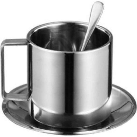 Tasse à café cappuccino en acier inoxydable à double paroi isolante, avec soucoupe et cuillère, 280 ml (1/5)