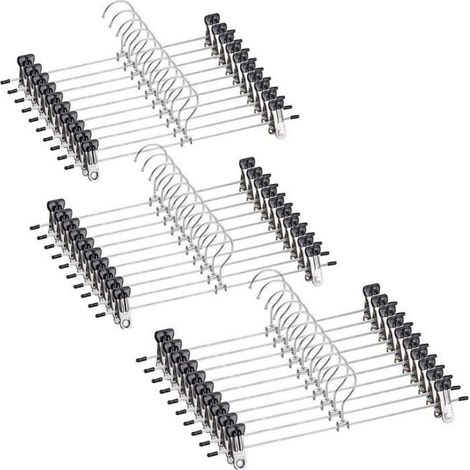 Bardusch-Cintres Métal avec Clips Ajustables – Cintres pour pantalon et jupe, anti-rides, gain de place, paquet de 30. (1/4)
