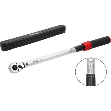 YATO Drehmomentschlüssel 1/2 Zoll 40–220 Nm, 72 Zähne, ±3 % Rechtslauf ±5 % Linkslauf, 485–505 mm, legierter Stahl, Kalibrierungszertifikat (1/5)