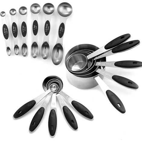 16-teiliges Set aus lebensmittelechten, doppelseitigen magnetischen Messlöffeln aus Edelstahl, geeignet für Gewürze, Pulver usw., Küchenutensilien - schwarz. (1/5)