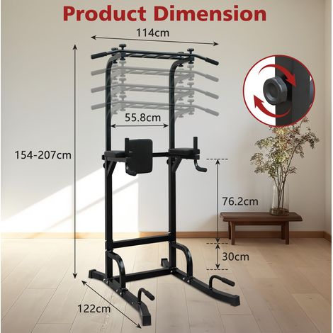 Power tower da allenamento 114x122x207 cm in metallo nero regolabile per home gym – MEUBLIV (1/5)