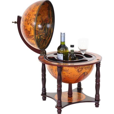 Mendler – Globe terrestre minibar en bois d'eucalyptus – Mappemonde antique – Hauteur 69 cm – Ouvert 60 cm – Montage facile (1/5)